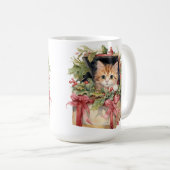 NIEDLICHE WASSERFARBFLÜFFY-CHRISTMAS KITTEN KAFFEETASSE (VorderseiteRechts)