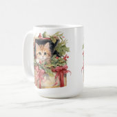 NIEDLICHE WASSERFARBFLÜFFY-CHRISTMAS KITTEN KAFFEETASSE (Vorderseite Links)