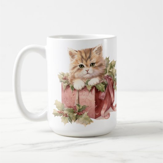 NIEDLICHE WASSERFARBFLÜFFY-CHRISTMAS KITTEN KAFFEETASSE (Links)