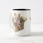 NIEDLICHE WASSERFARBFLÜFFY-CHRISTMAS KITTEN ZWEIFARBIGE TASSE (Vorderseite Links)