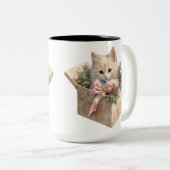 NIEDLICHE WASSERFARBFLÜFFY-CHRISTMAS KITTEN ZWEIFARBIGE TASSE (VorderseiteRechts)