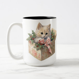 NIEDLICHE WASSERFARBFLÜFFY-CHRISTMAS KITTEN ZWEIFARBIGE TASSE