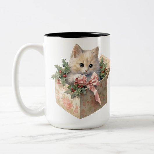 NIEDLICHE WASSERFARBFLÜFFY-CHRISTMAS KITTEN ZWEIFARBIGE TASSE (Links)