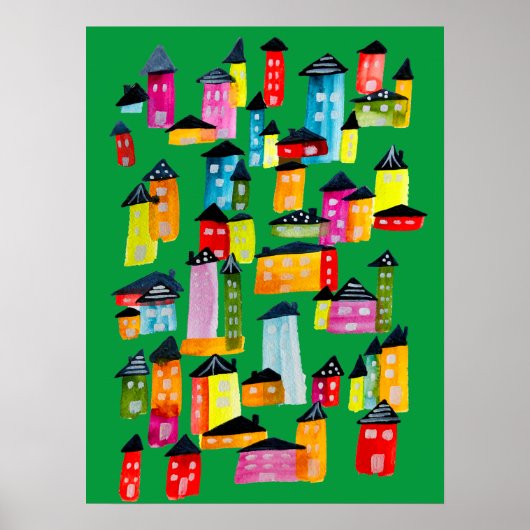 Niedliche Wasserfarbhäuser Poster (Vorne)