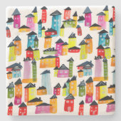 Niedliche Wasserfarbhäuser Steinuntersetzer (Vorderseite)