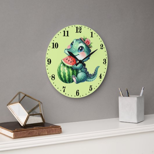 Niedliche Wassermelone Alligator Große Wanduhr (Büro)