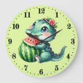 Niedliche Wassermelone Alligator Große Wanduhr (Vorderseite)