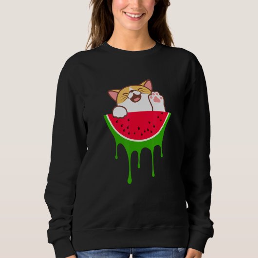 Niedliche Wassermelone Katze Sommerfrüchte Sweatshirt (Vorderseite)