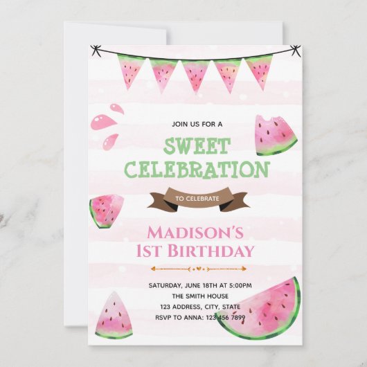 Niedliche Wassermelone-Party Einladung (Vorderseite)