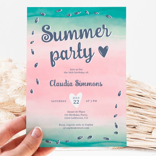 Niedliche Wassermelone Sommerrosafarbene 16 Einladung