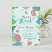 Niedliche Wassermelone, tropische Blätter Kinderdu Einladung (Stehend Vorderseite)