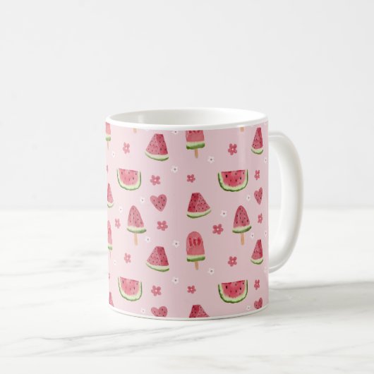 Niedliche Wassermelone und Popsikel Nahtloses Must Kaffeetasse (VorderseiteRechts)