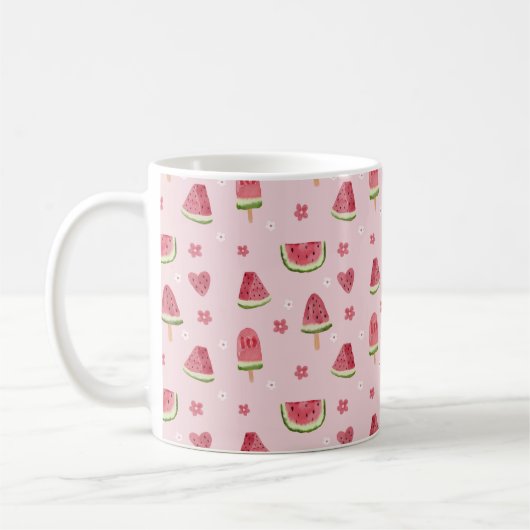 Niedliche Wassermelone und Popsikel Nahtloses Must Kaffeetasse (Links)