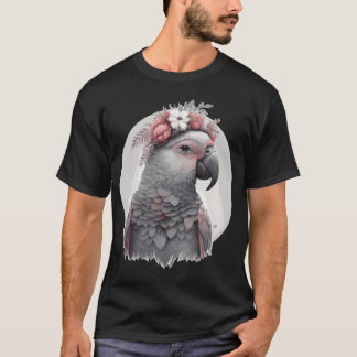Niedliche Watercolor African Gray Parrot Bird Blum T-Shirt