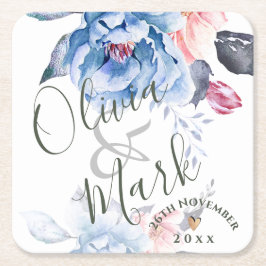 Niedliche Watercolor Blue Floral Hübsche Script Ho Rechteckiger Pappuntersetzer