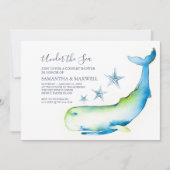 Niedliche Watercolor Blue Whale Baby Dusche Einlad Einladung (Vorderseite)