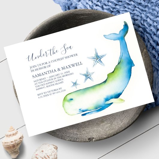 Niedliche Watercolor Blue Whale Baby Dusche Einlad Einladung