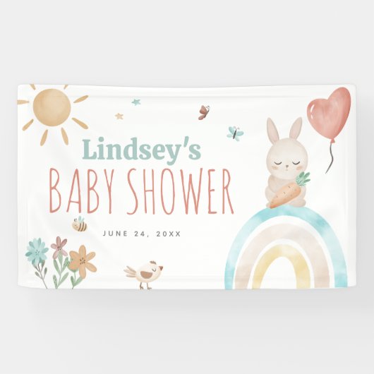 Niedliche Watercolor Bunny Gender Neutral Baby Dus Banner (Horizontal)