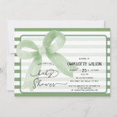 Niedliche Watercolor Green Bow Babydusche Einladung (Vorderseite)