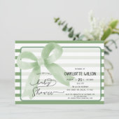 Niedliche Watercolor Green Bow Babydusche Einladung (Stehend Vorderseite)