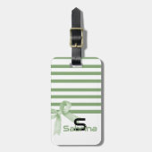 Niedliche Watercolor Grüne Bow Streifen Gepäckanhänger (Vorderseite vertikal)