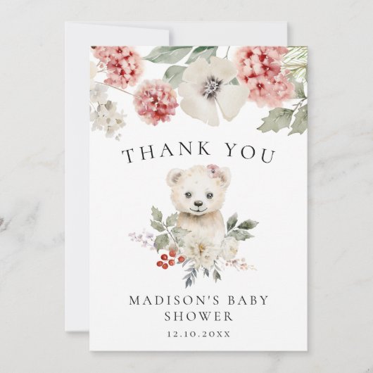 Niedliche Watercolor Polar Bear Winter Babydusche Dankeskarte (Vorderseite)