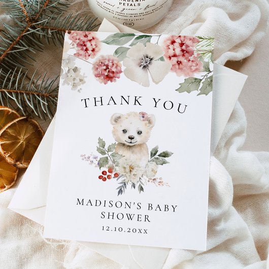 Niedliche Watercolor Polar Bear Winter Babydusche Dankeskarte