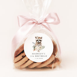 Niedliche Watercolor Raccoon Geburtstagsparty Runder Aufkleber