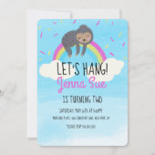 Niedliche Watercolor Sloth Rainbow Birthday Party Einladung (Vorderseite)