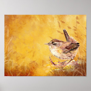 Niedliche Watercolor Wren Bird Malerei Poster
