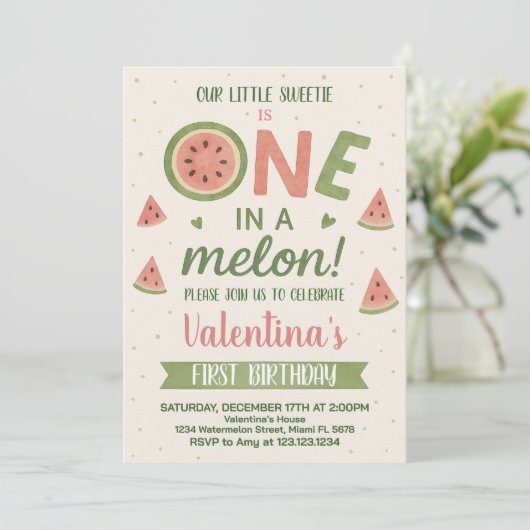 Niedliche Watermelon Geburtstagsparty Einladung fü (Stehend Vorderseite)