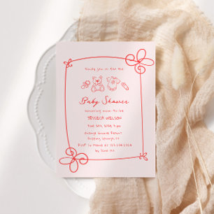 Niedliche Wavy Bow Frame Babydusche Einladung