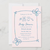 Niedliche Wavy Bow Frame Babydusche Einladung (Vorderseite)