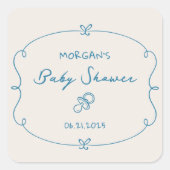 Niedliche Wavy Bow Frame Babydusche Quadratischer Aufkleber (Vorderseite)