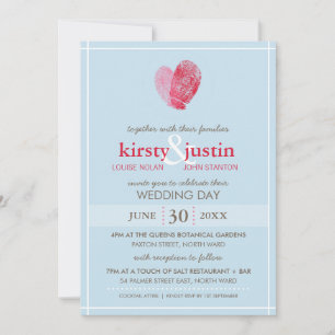 NIEDLICHE WEDD INVITE Modernes Fingerabdruck Blau Einladung
