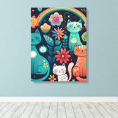 Niedliche weibliche farbenfrohe Boho Style Katzen  Leinwanddruck (Insitu (Holzboden))