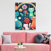 Niedliche weibliche farbenfrohe Boho Style Katzen  Leinwanddruck (Insitu (Wohnzimmer))