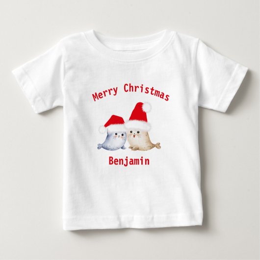 niedliche Weihnachten abstrakte Aquarellbaby-Siege Baby T-shirt (Vorderseite)