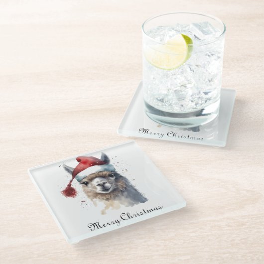 Niedliche Weihnachten Alpaca, Brauch Glasuntersetzer (Schrägansicht)