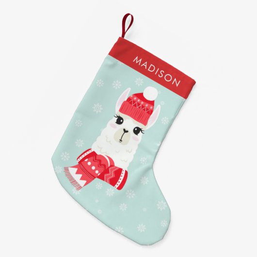 Niedliche Weihnachten Alpaca Personalisiert Kleiner Weihnachtsstrumpf (Vorderansicht (hängend))