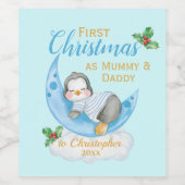 Niedliche Weihnachten als Mommy & Daddy Blue Pingu Weinetikett (Einzelnes Label)