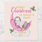 Niedliche Weihnachten als Mommy & Daddy Pink Pingu Weinetikett (Einzelnes Label)