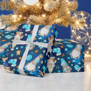 Niedliche Weihnachten Blaue Skandinavier Gnomes Geschenkpapier