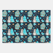 Niedliche Weihnachten Blaue Skandinavier Gnomes Geschenkpapier Set (Vorderseite 3)