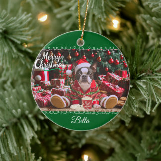 Niedliche Weihnachten Boston Terrier Pajamas Perso Keramik Ornament