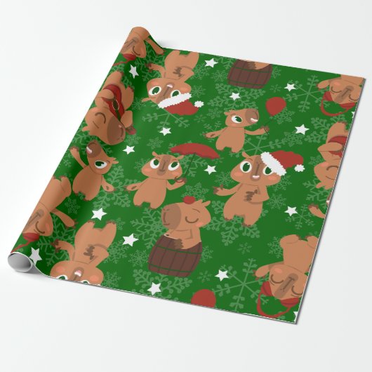 niedliche Weihnachten Capybara Schneeflocken Geschenkpapier (Ungerollt)