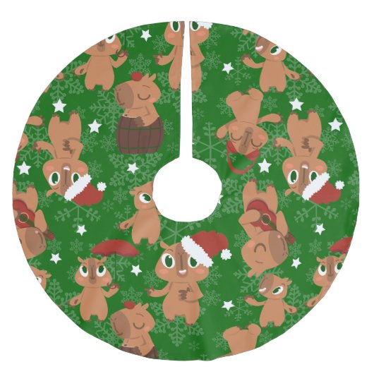niedliche Weihnachten Capybara Schneeflocken Polyester Weihnachtsbaumdecke (Vorderseite)