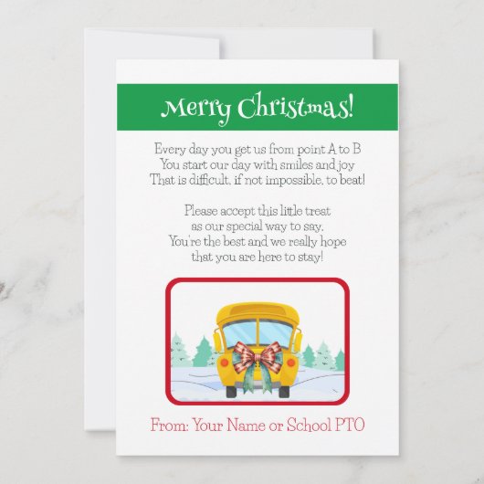 Niedliche Weihnachten Danke an den Busfahrer Gesch Einladung (Rückseite)