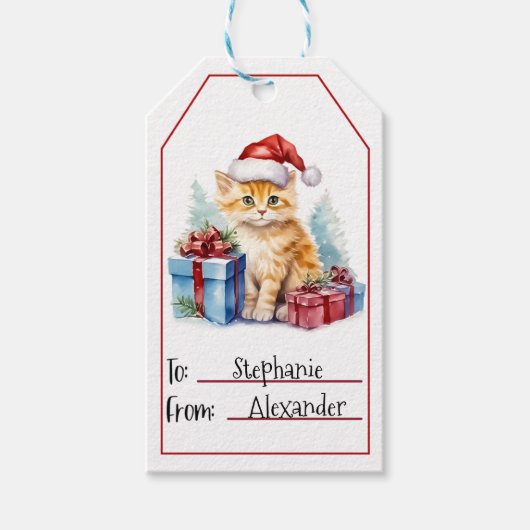 Niedliche Weihnachten der Katze (2) Geschenkanhänger (Vorderseite)