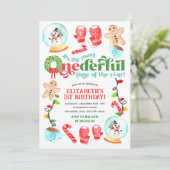 Niedliche Weihnachten Der schönste Geburtstag Einladung (Stehend Vorderseite)